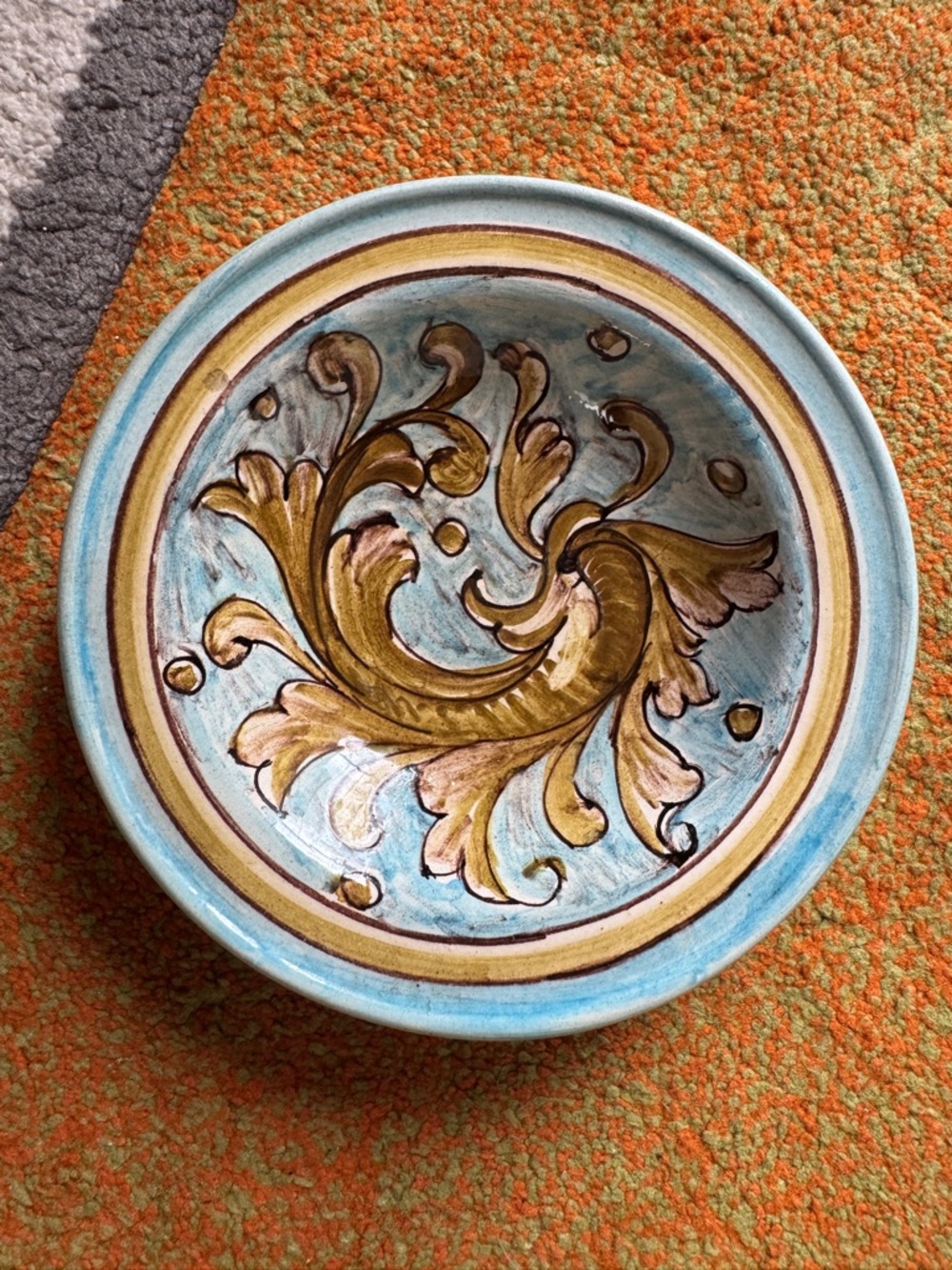 Italian Hand-Painted Decorative Ceramic Plate in Blue and Gold